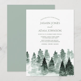 Invitación Elegante Boda de Bosque de Pino con Acuarela
