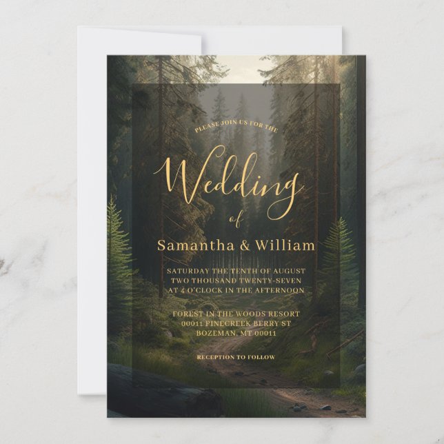 Invitación Elegante Boda de bosques de pinos (Anverso)