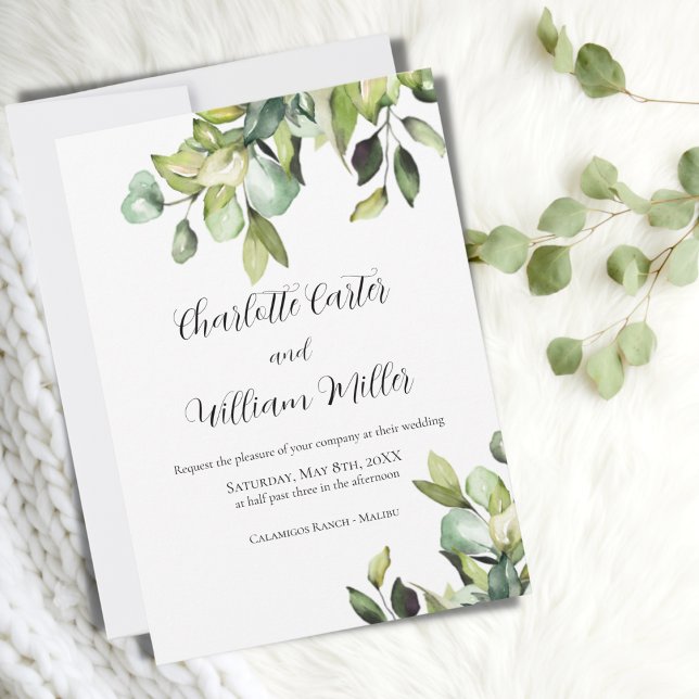 Invitación Elegante Boda de Botánicos Verdes Minimalistas (Subido por el creador)