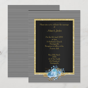 INVITACIÓN ELEGANTE BODA DE BOUQUET AZUL DE HUELGA BLANCA NEG