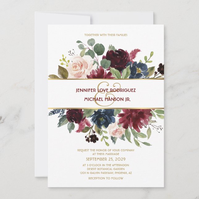 Invitación Elegante Boda de Bouquet Floral de la Marina Merlo (Anverso)