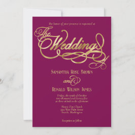 Invitación Elegante Boda de Burgundy y Caligrafía de Oro Fals