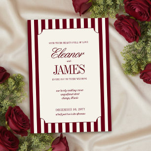 Invitación Elegante boda de Burgundy y crema con raya preppy