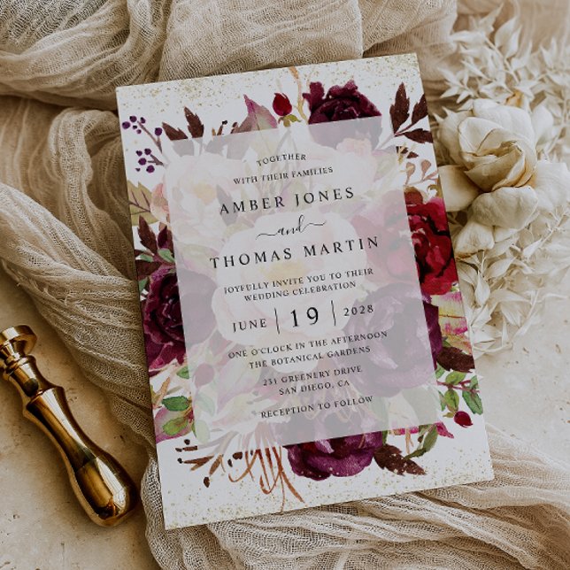 Invitación Elegante Boda de Burgundy y Oro (Subido por el creador)