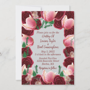Invitación Elegante Boda de Burgundy y Rubor Rosa Smoke
