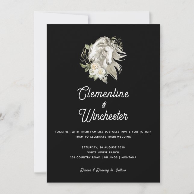 Invitación Elegante Boda de caballos florales de Rancho Blanc (Anverso)