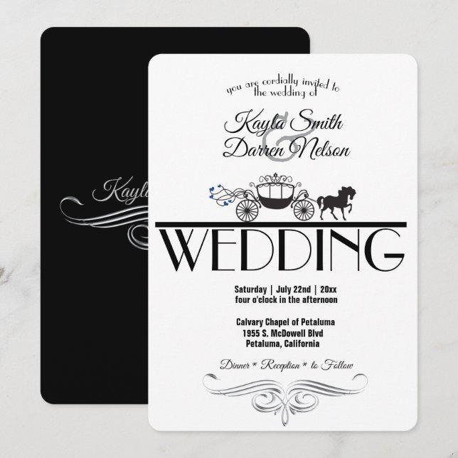 Invitación Elegante Boda de caballos y buggy (Anverso / Reverso)