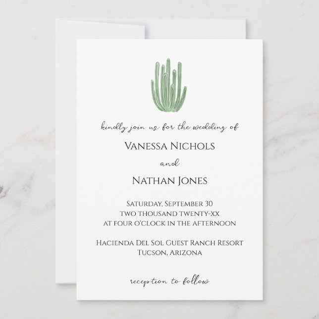 Invitación Elegante Boda de cactus de tubo de órganos (Anverso)