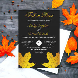 Invitación Elegante Boda De Caída De Lujo Negra Y De Oro