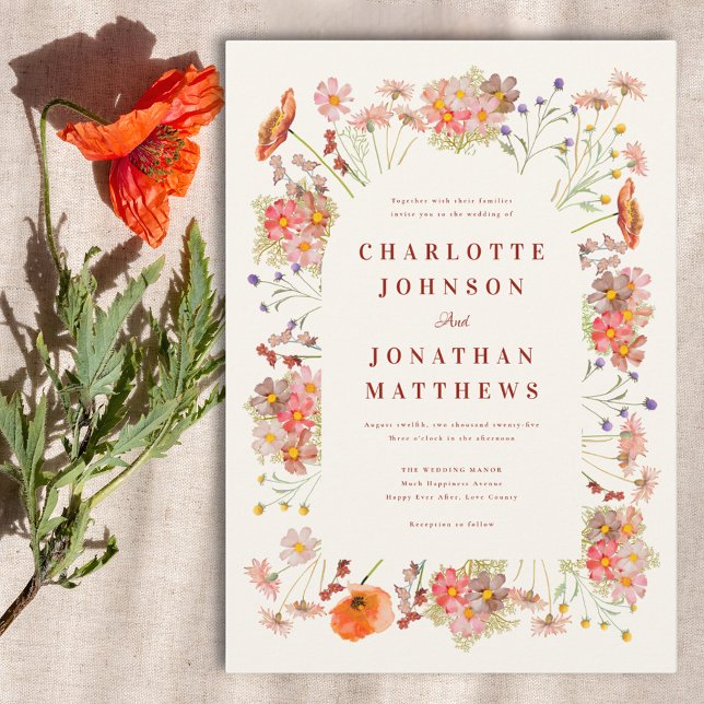 Invitación Elegante Boda de Caída del Arco de Flor Silvestre (Boho floral arch wedding invitation )