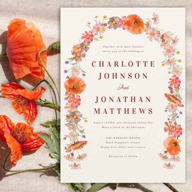 Invitación Elegante Boda de Caída del Arco de Flor Silvestre (Modern wildflower wedding invitation)