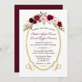 Invitación Elegante Boda de Caída Floral de Borgoña Marsala