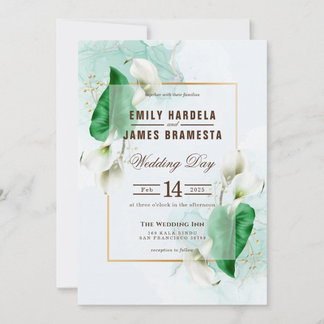 Invitación Elegante Boda de Cala Lily (Anverso)