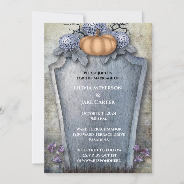 Invitación Elegante Boda de Calabaza Floral Halloween (Anverso)