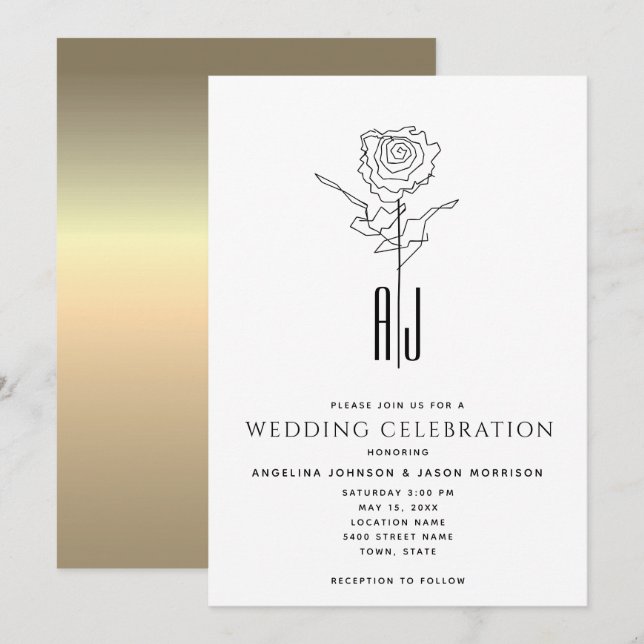 Invitación Elegante Boda de caligrafía (Anverso / Reverso)