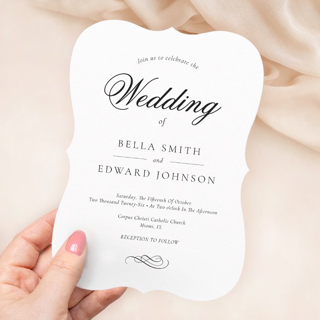 Invitación Elegante Boda de caligrafía blanca negra (Subido por el creador)