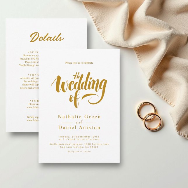 Invitación Elegante Boda de caligrafía blanca y dorada (Subido por el creador)