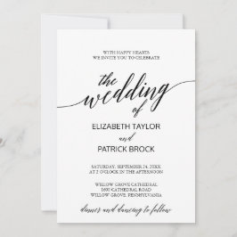 Invitación Elegante Boda de caligrafía blanca y negra