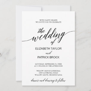 Invitación Elegante Boda de caligrafía blanca y negra