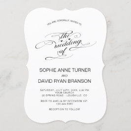 Invitación Elegante Boda de caligrafía blanca y negra