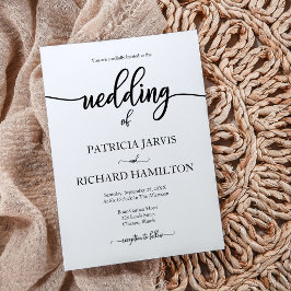 Invitación Elegante Boda De Caligrafía Blanca Y Negra