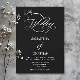 Invitación Elegante Boda de caligrafía blanca y negra