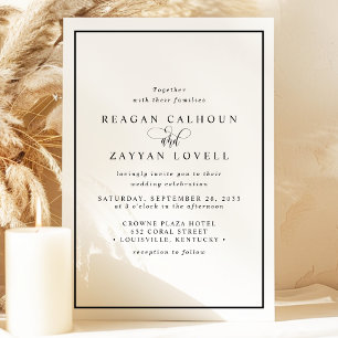 Invitación Elegante Boda de caligrafía blanca y negra