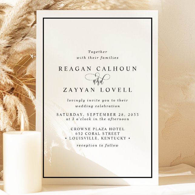 Invitación Elegante Boda de caligrafía blanca y negra (Subido por el creador)