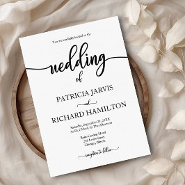 Invitación Elegante Boda De Caligrafía Blanca Y Negra