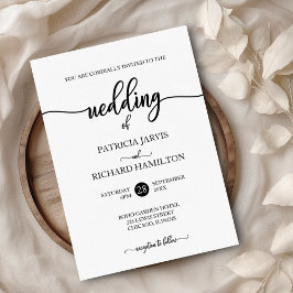 Invitación Elegante Boda De Caligrafía Blanca Y Negra