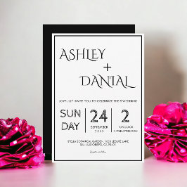 Invitación Elegante Boda De Caligrafía Blanca Y Negra Sencill