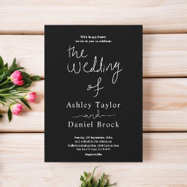 Invitación Elegante Boda De Caligrafía Blanca Y Negra Sencill
