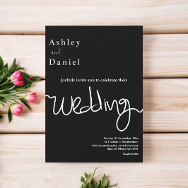 Invitación Elegante Boda De Caligrafía Blanca Y Negra Sencill