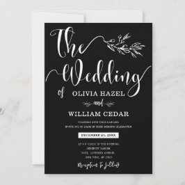 Invitación Elegante Boda de caligrafía botánica blanco negro