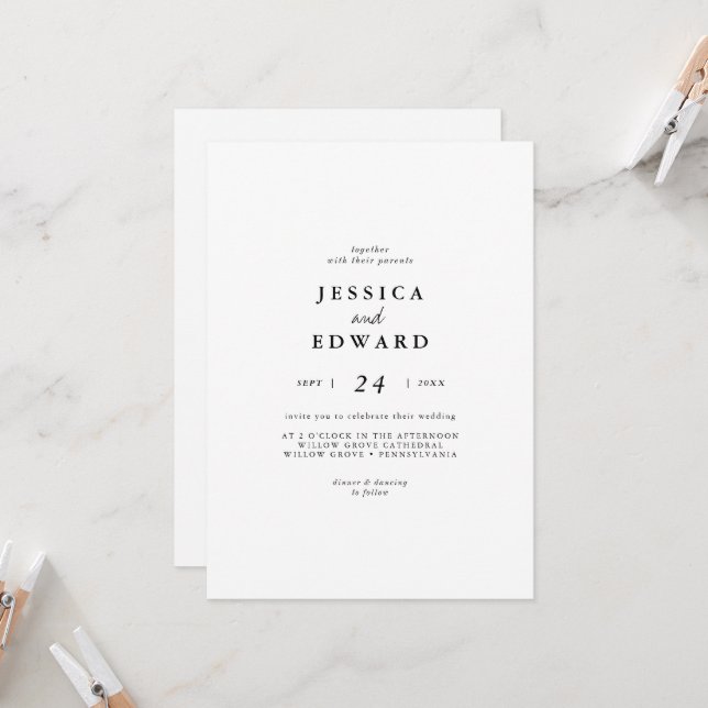 Invitación Elegante Boda de caligrafía casual blanco negro (Anverso/Reverso In Situ)