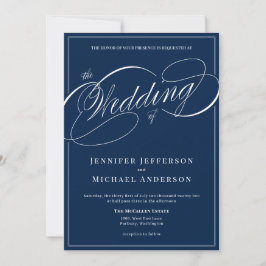 Invitación Elegante Boda de caligrafía clásica azul de la Mar