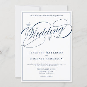 Invitación Elegante Boda de caligrafía clásica de la Marina B