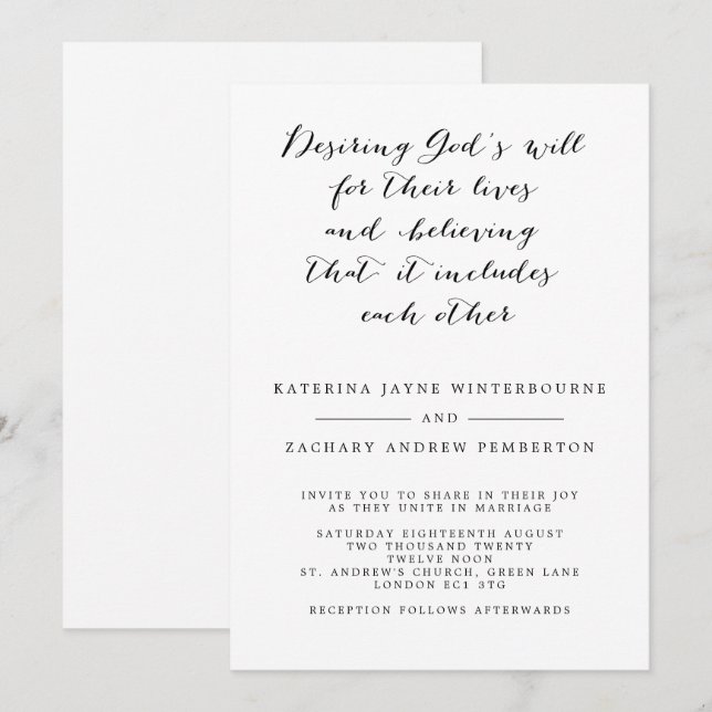 Invitación Elegante Boda de caligrafía cristiana (Anverso / Reverso)