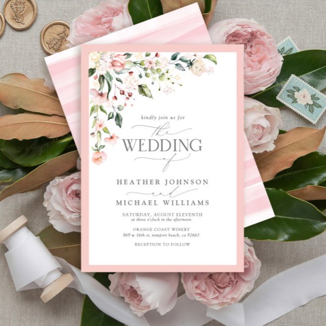 Invitación Elegante Boda de caligrafía de acuarela floral ros (Subido por el creador)