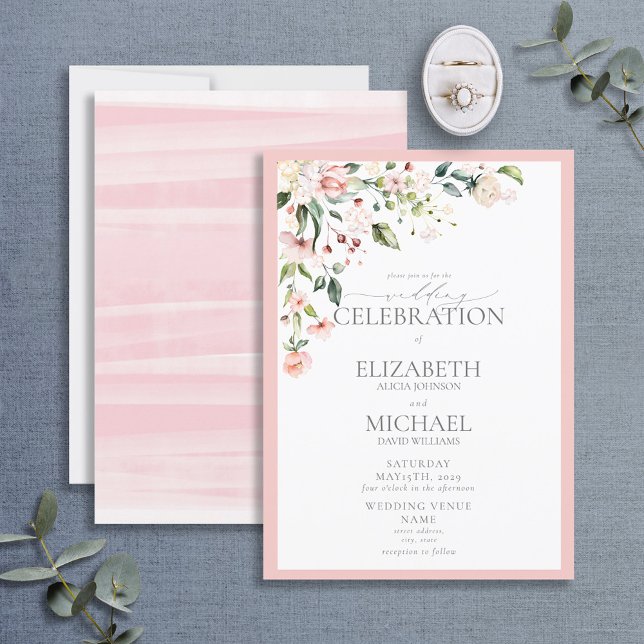 Invitación Elegante Boda de caligrafía de acuarela floral ros (Subido por el creador)