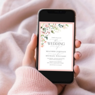 Invitación Elegante Boda de caligrafía de acuarela floral ros