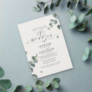 Invitación Elegante Boda de caligrafía de eucalipto rústico