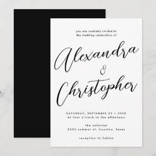 Invitación Elegante Boda de caligrafía de flor negro
