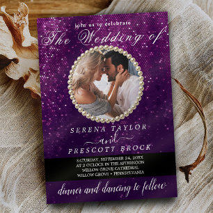 Invitación Elegante Boda de caligrafía de foto púrpura Invita