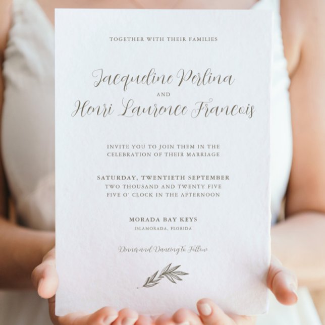Invitación Elegante Boda de caligrafía de hoja tropical mínim (Subido por el creador)