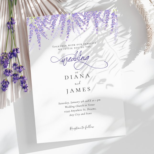Invitación Elegante Boda de caligrafía de lavanda floral (Elegant Floral Lavender Calligraphy Wedding Invitation)