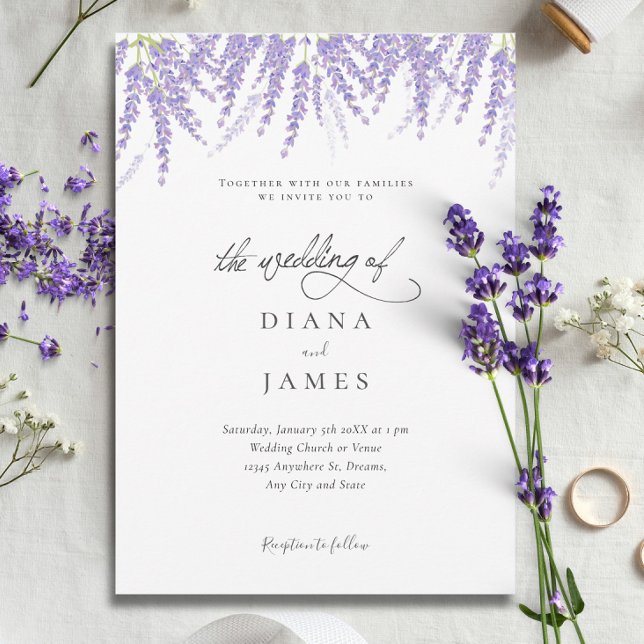 Invitación Elegante Boda de caligrafía de lavanda floral (Elegant Calligraphy Lavender Wedding Invitation)