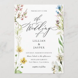 Invitación Elegante Boda de caligrafía de marco de flores sil