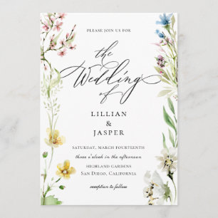 Invitación Elegante Boda de caligrafía de marco de flores sil