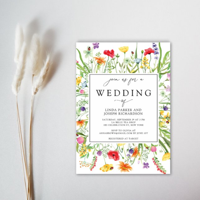 Invitación Elegante Boda de caligrafía de marco de flores sil (Subido por el creador)